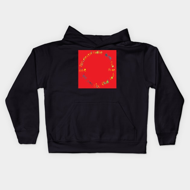 Red O'Clock with Numbers, watercolor in red blue lime green yellow Kids Hoodie by djrunnels